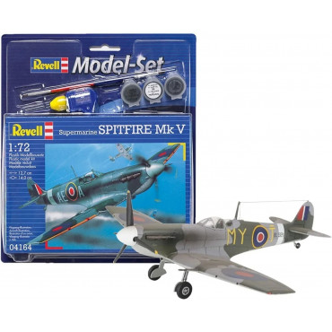 KIT PARA MONTAR REVELL MODEL SET AVIÃO SUPERMARINE SPITFIRE MK V 1/72 39 PEÇAS COMPLETO COM TINTAS COLA E PINCEL REV 64164